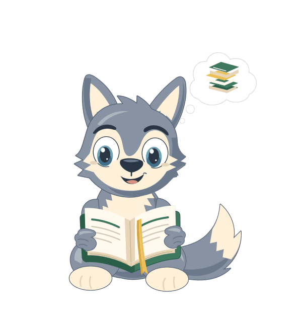 Wolfie reading a book